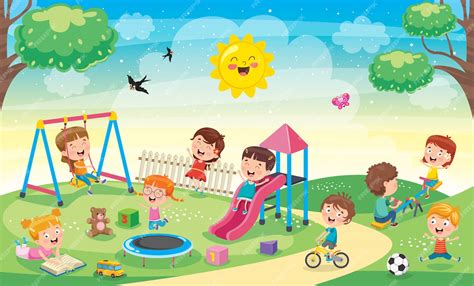 Niños jugando en el parque | Vector Premium