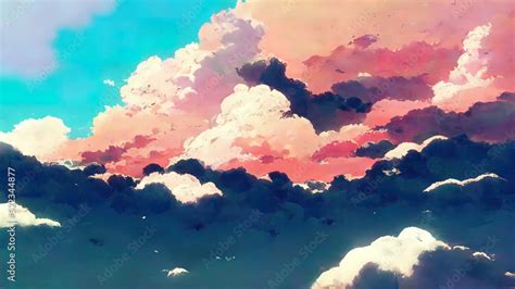 Anime, manga cloud painting. 4K sky wallpaper, moody, colorful background. A painted cloudscape ...