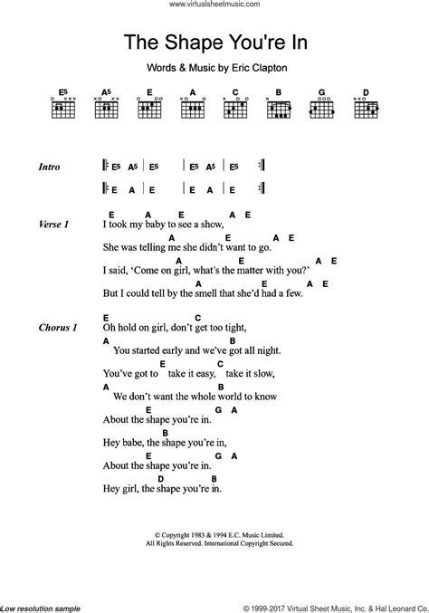 The Shape You're In sheet music for guitar (chords) v2