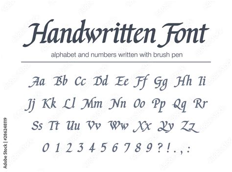 Universal handwritten italic font. Hand drawn alphabet written with brush pen. Retro style ...