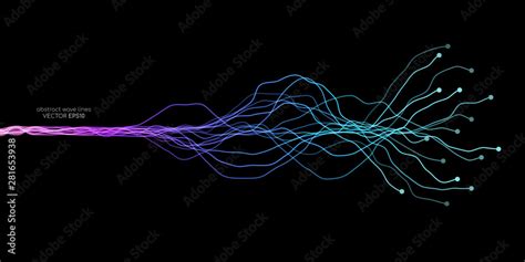 AI Artificial intelligence wave lines neural network purple blue and ...