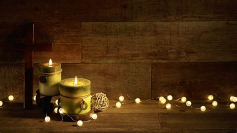 Candles and Cross with Christmas Lights on Wood Background Loop video - MusicTruth - Background ...