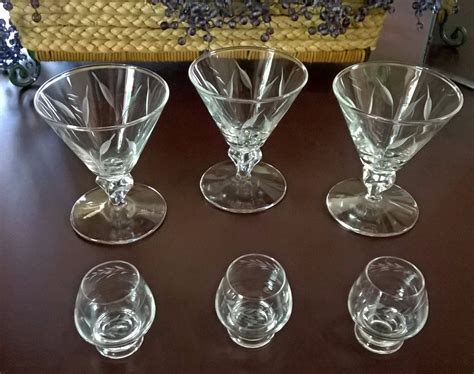 Vintage Crystal Wine Glasses Etched Snifters Aperitif Cordial Mini Stemware - Other
