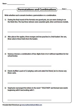 Permutation and Combination Worksheets