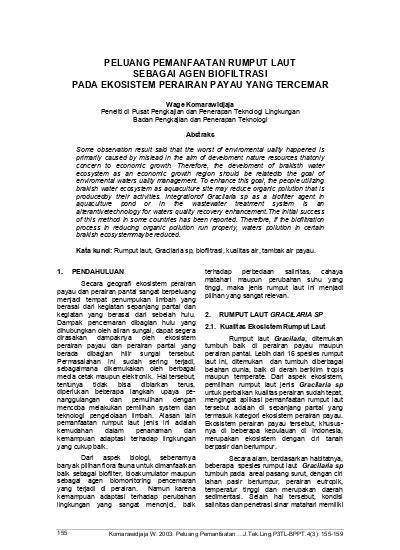 PELUANG PEMANFAATAN RUMPUT LAUT SEBAGAI AGEN BIOFILTRASI PADA EKOSISTEM PERAIRAN PAYAU YANG TERCEMAR