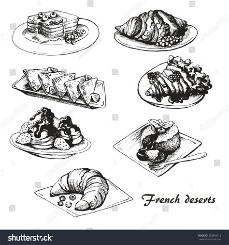 Sketch French Desserts Set Stock Vector 253849012 - Shutterstock