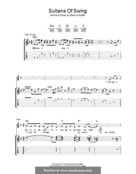 Sultans of Swing (Dire Straits) by M. Knopfler | Guitar tabs songs, Sultans of swing, Easy ...