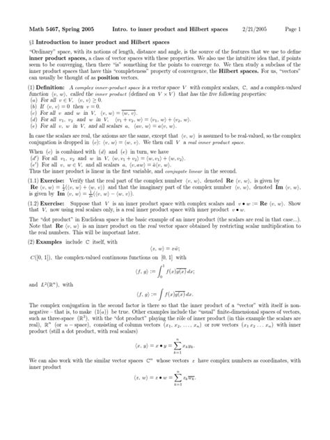 Math 5467, Spring 2005 Intro. To Inner Product and Hilbert Spaces | Download Free PDF | Hilbert ...