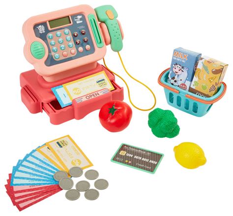 30-Piece Cash Register for Kids Set for Grocery Store Pretend Play ...