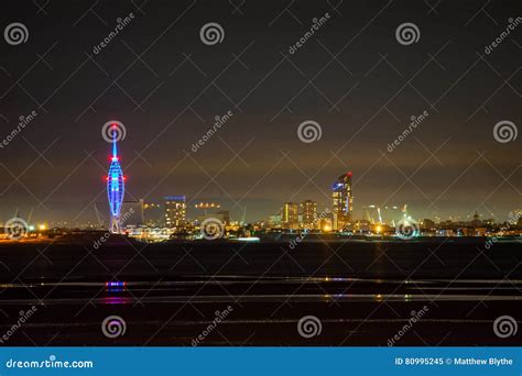 Portsmouth City Skyline and Spinnaker Tower at Night Stock Image - Image of maritime, ryde: 80995245