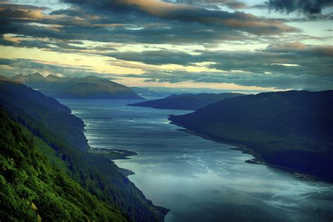 Wallpaper : sunset, sea, mountains, nature, Alaska, clouds, landscape ...