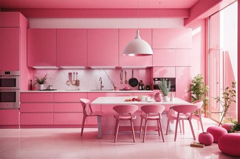 Premium AI Image | pink modern kitchen interior