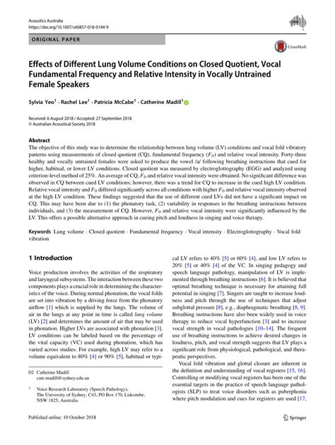 (PDF) Effects of Different Lung Volume Conditions on Closed Quotient, Vocal Fundamental ...