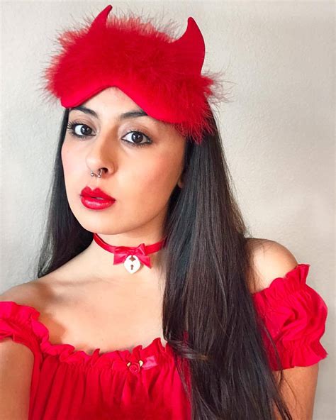 ️ Fluffy Red Devil sleepmask, heart choker and ruffled crop top with fluffy Pom Pom bow ️ will ...