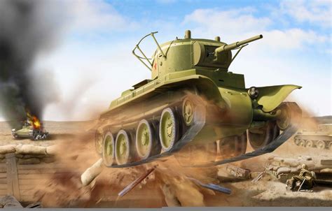 Photo Wallpaper War, Art, Painting, Tank, Ww2, Bt-7 - Bt 7 Tank Painting - 1332x850 Wallpaper ...