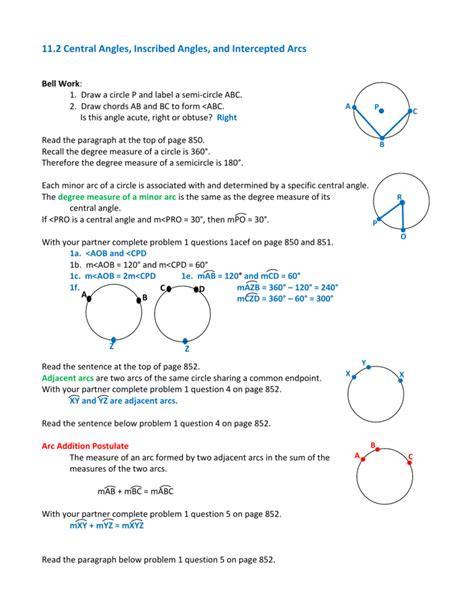 Central And Inscribed Angle Worksheet - Zipworksheet.com