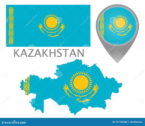 Kazakhstan Flag, Map and Map Pointer Stock Vector - Illustration of boundary, flag: 151702346