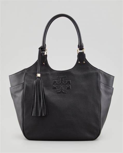 Lyst - Tory Burch Thea Round Leather Tote in Black