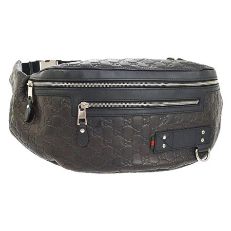 Gucci Black Brown Leather GG Logo Men's Women's Travel Fanny Pack Waist ...