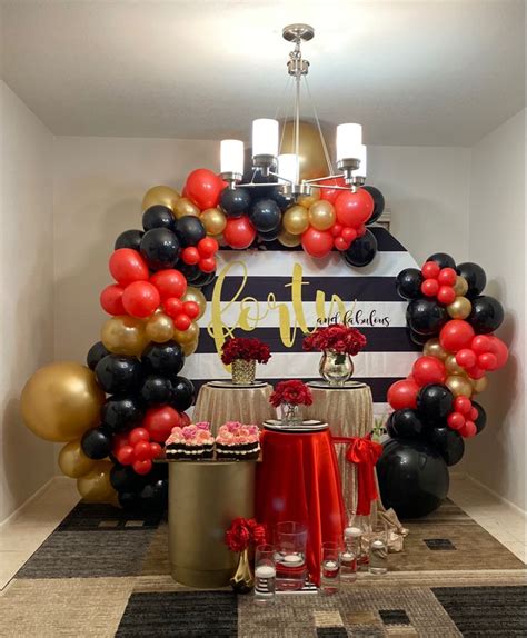 40 & fabulous birthday decorations ideas, Red, black & gold party ideas | Gold birthday party ...