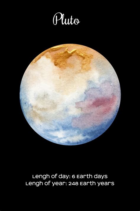 Watercolor planet Pluto isolated on dark black background. Pluto ...