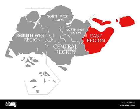 East Region red highlighted in map of Singapore Stock Photo - Alamy