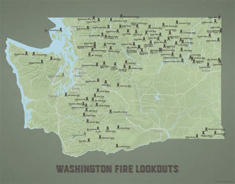 Washington Fire Lookouts Map 11x14 Print