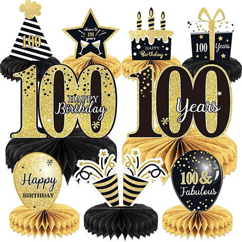 9 Pieces 100Th Birthday Decorations 100Th Birthday Centerpieces for ...