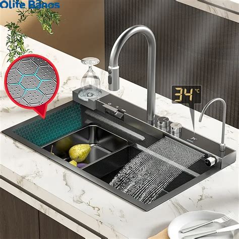 InArt Kitchen Sink with Digital Display Integrated Waterfall and Pull-