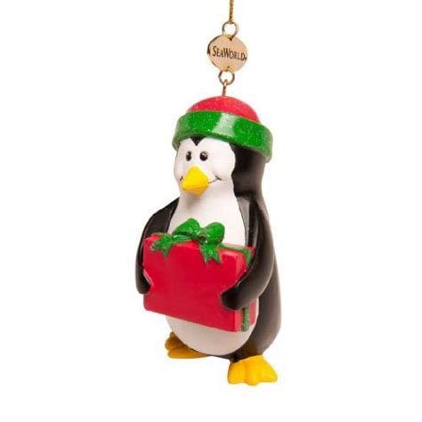 SeaWorld Christmas Ornament - Resin Penguin with Gift