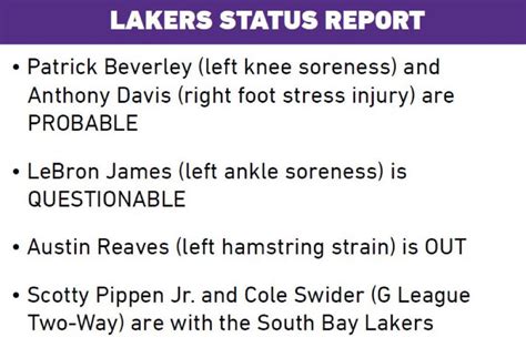 Lakers injury report for the upcoming Pacers game : r/lakers