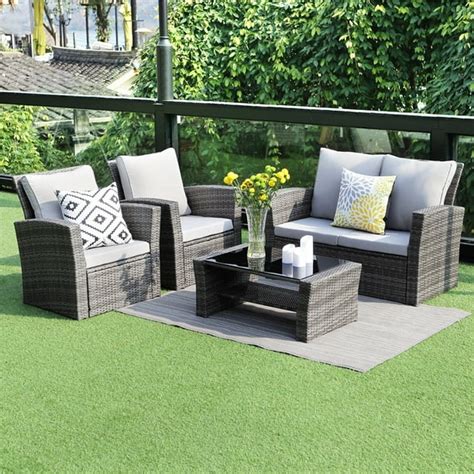 5 Piece Outdoor Patio Furniture Sets, Wicker Rattan Sectional Sofa with ...