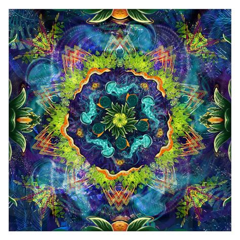 Trippy Visionary Art Canvas, Mandala Jellyfish Digital Art, Nature ...