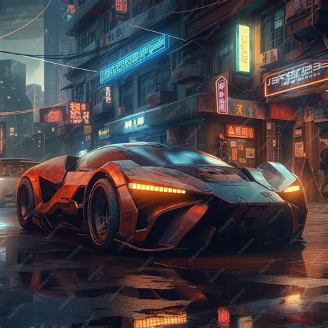 Premium AI Image | Futuristic Cyberpunk City with Super Exotic Car Concept Art Illustration