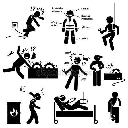 Human pictogram and icons depicting occupational safety and health act ...