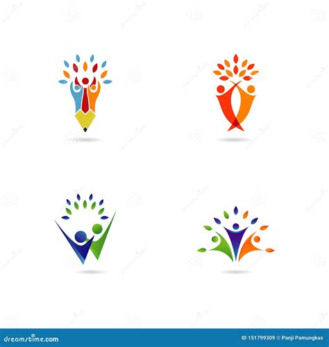 Creative People Partner Logo Design Set Stock Illustration - Illustration of happiness, leaf ...