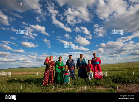 Mongolian family, Xilin Gol Grassland, Xilinhot, Inner Mongolia Autonomous Region, China Stock ...