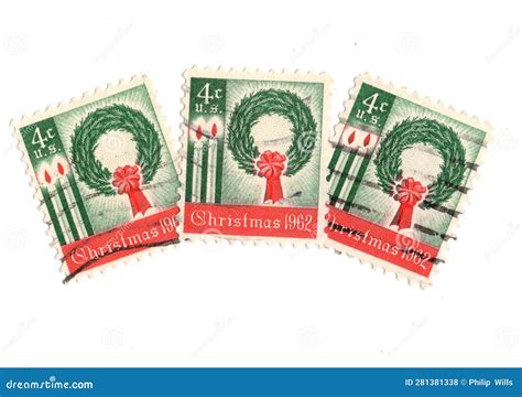 Vintage Christmas Postage Stamps from the USA. Editorial Stock Photo ...