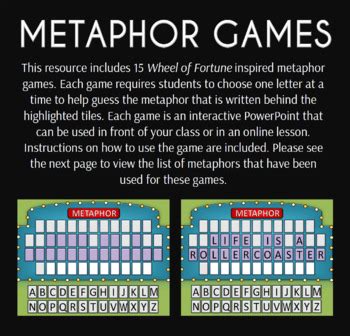 Metaphor Games - Examples of Metaphors in Sentences - 15 PowerPoint Games