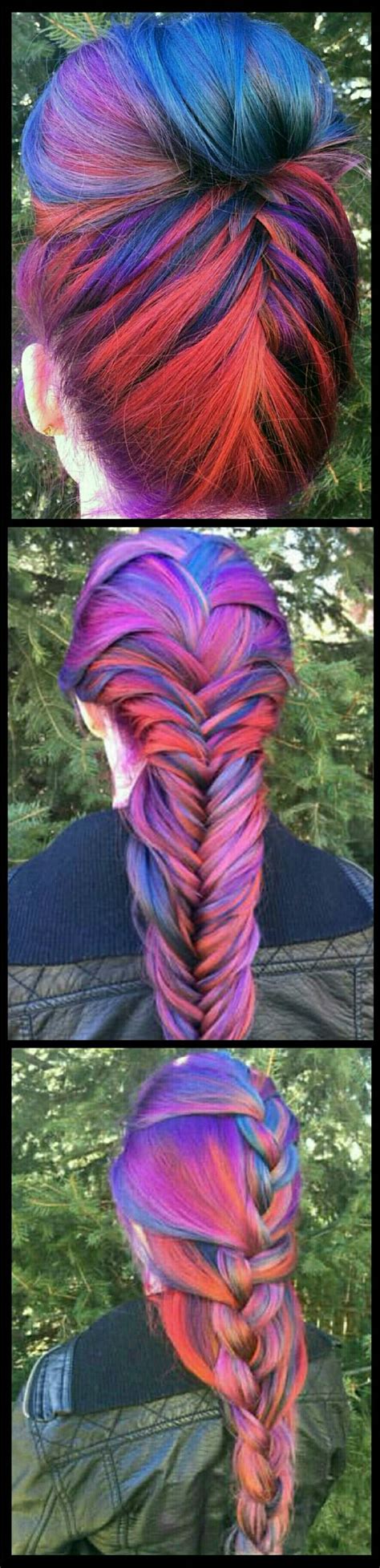 Purple red blue multi braided dyed hair color @color_ahead | Hair color ...
