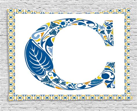 Letter C Tapestry, Portuguese Culture Inspired Natural Elements in Letter C Alphabet Print, Wall ...