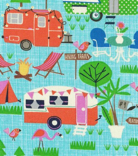 Novelty Cotton Fabric 43'' Campers on Blue | JOANN