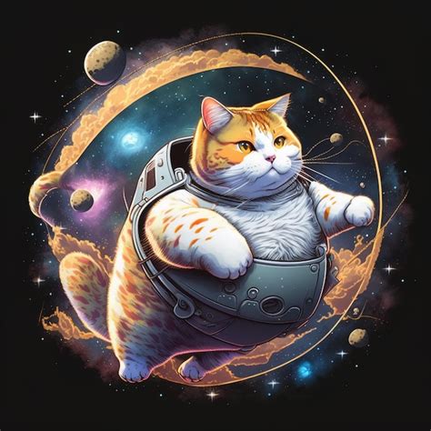 Premium Photo | Cute anime fat cat in space