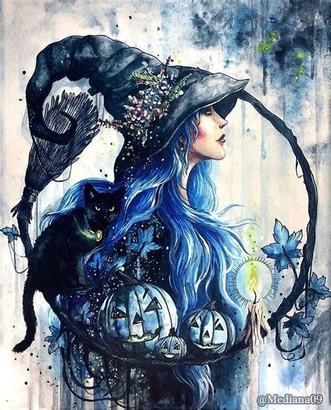 beautiful witch art - Google Search in 2020 | Witch drawing, Anime blue hair, Witch art