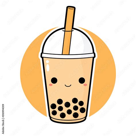 Cute kawaii Taiwanese bubble milk tea. Vector cartoon illustration ...