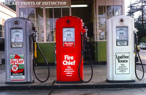 Texaco Gas Island with 1950s Pumps Premium Print | Texaco, Vintage gas pumps, Old gas stations