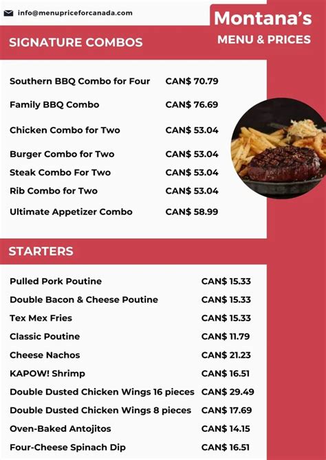 Montana's Menu | Montana's Menu Prices Canada- 2024