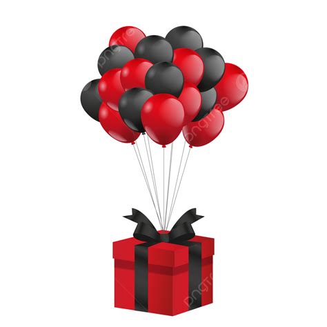 Red And Black Balloons With Gift, Balloons, Decoration, Gift PNG and ...