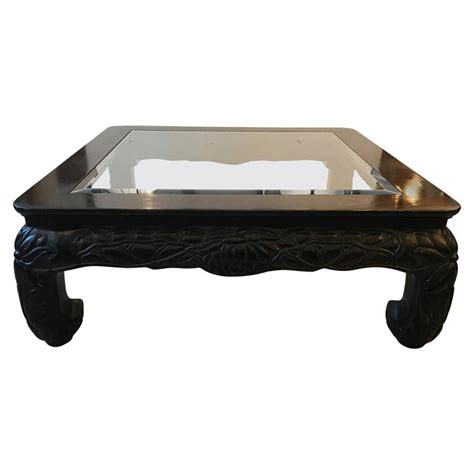 Large Square Asian Style Hand Carved Coffee Table at 1stDibs