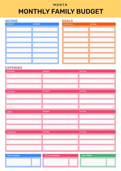 Edit for free this Colorful Linear Monthly Family Budget Planner template online